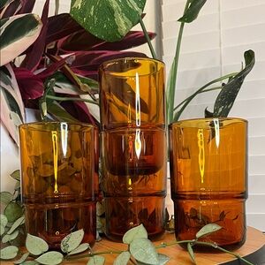 Our Place Amber Glass Tumblers set of 4 16oz EUC